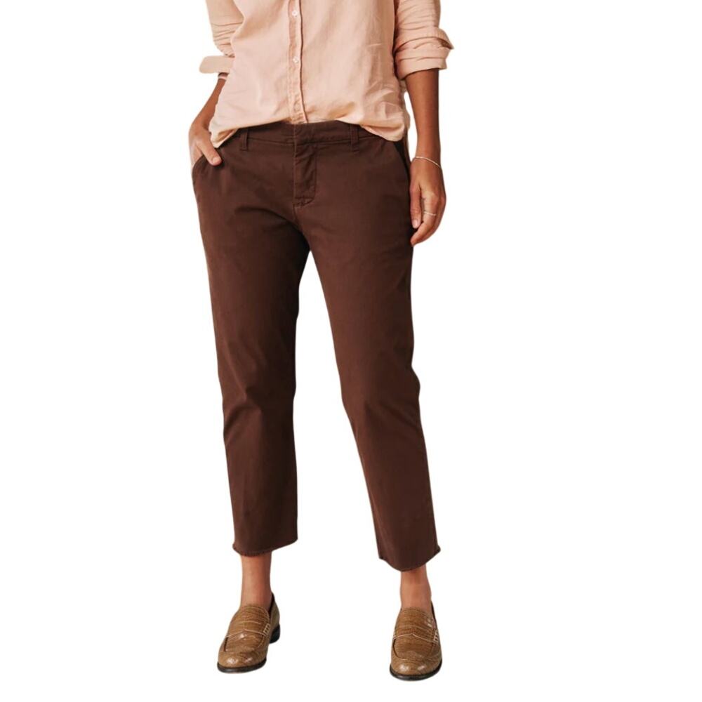 Frank & Eileen Wicklow Italian Chino Pants Sz 0 Brown Cropped Raw Hem USA Made
